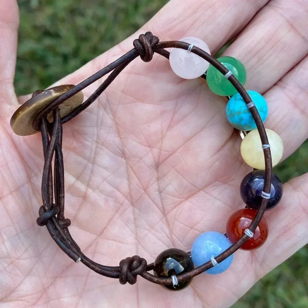 Handmade Adjustable Multicolor Bead Leather Bracelet